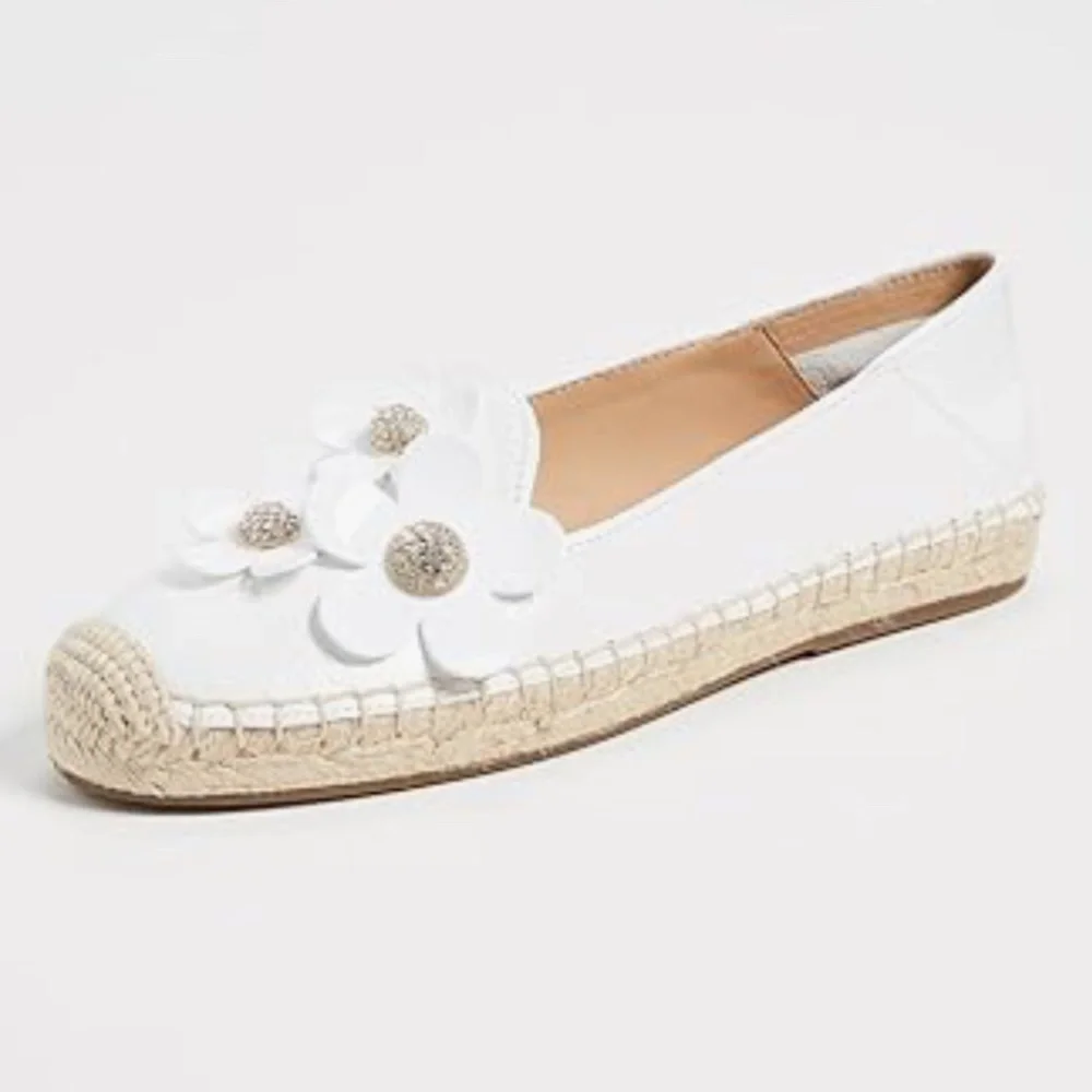 NEW MARC JACOBS WHITE LEATHER DAISY EMBELLISHED FLAT ESPADRILLE SHOES 36.5